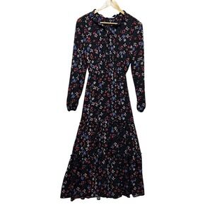 One One Six Womens Maxi Dress M Black Floral  Boho Tiered Cottagecore Whimsigoth